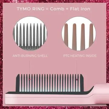 TYMO Pink Hair Straightener Brush with Comb