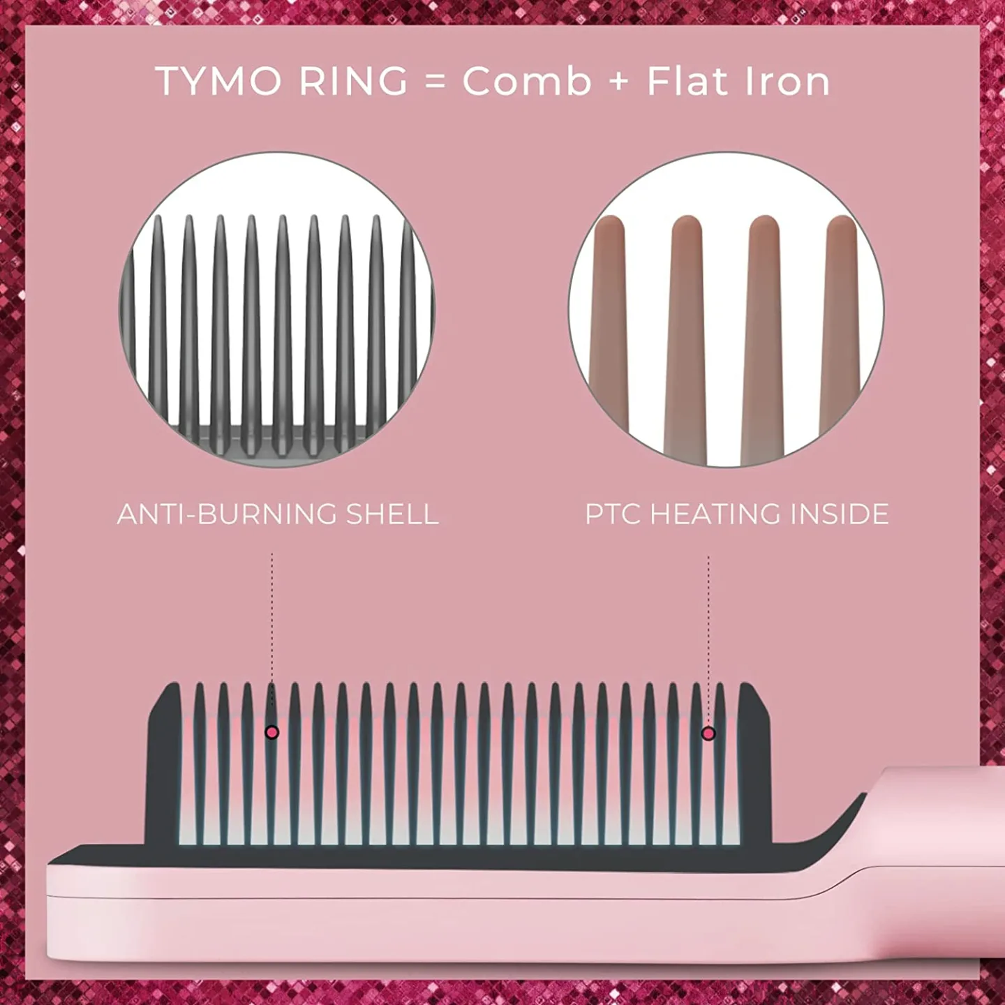 TYMO Pink Hair Straightener Brush with Comb