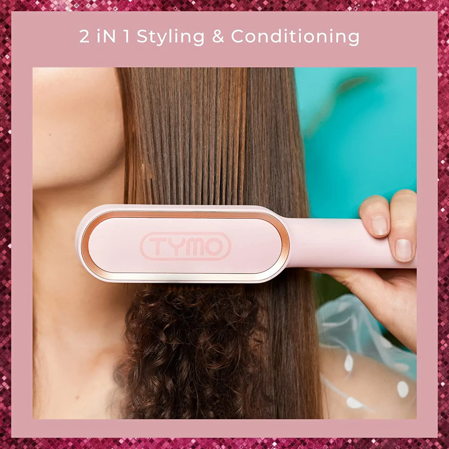 TYMO Pink Hair Straightener Brush with Comb
