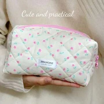 SINOKAME Travel Makeup Bag, Cute Quilted Aesthetic Handmade Cotton Cosmetic Bags for Women, Handmade...