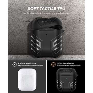 MOBOSI Military Cover Designed for AirPods 2 & 1, Full-Body Protective Vanguard Armor Series Case with Keychain, Wireless Charging Case, Black [Front LED Visible]
