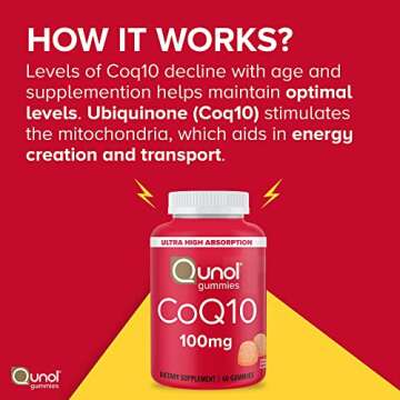 Qunol CoQ10 Gummies, CoQ10 100mg, Delicious Gummy Supplements, Helps Support Heart Health, Vegan, Gluten Free, Ultra High Absorption, 2 Month Supply (60 Count, Pack of 2)