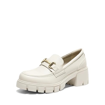 DREAM PAIRS Women's Chunky Platform Loafers - Stylish Comfort & Versatile Fashion in Beige