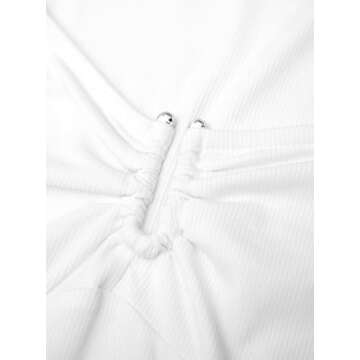 Avanova Women's Long Sleeve Knit Ribbed Crop Top Ruched Front Square Neck Asymmetrical Hem Tees Shirt