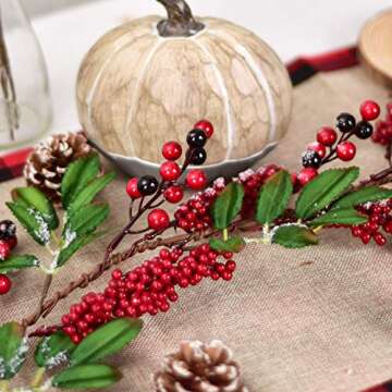 DearHouse 6Feet Red Berry Christmas Garland with Green Leaves Wired Christmas Berry Garland Artificail Garland Indoor Outdoor Garden Gate Home Table Runner Decoration for Winter Holiday New Year Decor