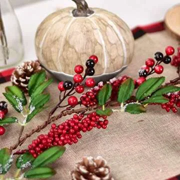 DearHouse 6Feet Red Berry Christmas Garland with Green Leaves Wired Christmas Berry Garland Artificail Garland Indoor Outdoor Garden Gate Home Table Runner Decoration for Winter Holiday New Year Decor
