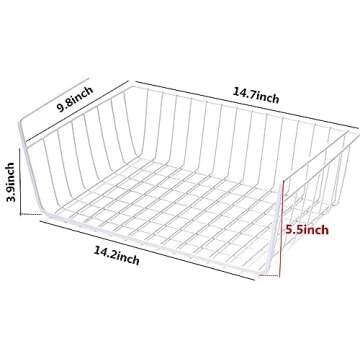 PENGKE Under Shelf Basket,4 Pack Wire Rack, Slides Under Shelves for Storage,Space Saving for Kitchen Counter Pantry Desk Bookshelf Cupboard, White