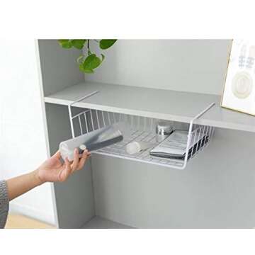 PENGKE Under Shelf Basket,4 Pack Wire Rack, Slides Under Shelves for Storage,Space Saving for Kitchen Counter Pantry Desk Bookshelf Cupboard, White