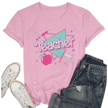 Funny Teacher Shirt for Women - Back to School Casual Pink Tops