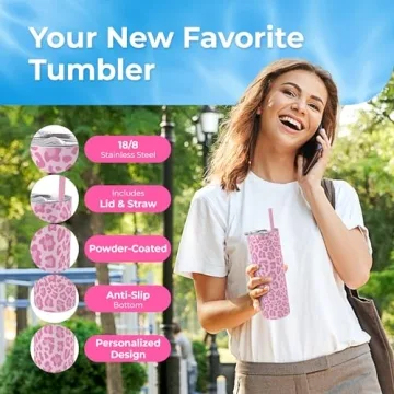 Leopard Print Vacuum Insulated Stainless Steel Skinny Tumbler with Straw - Coffee Mug with Lid, Tea Cup for Travel, Pet Mom, Pet Dad Gifts for Pet Lovers - Insulated Water Bottle - Woman Travel Mug