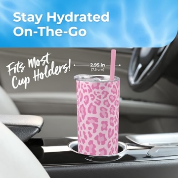 Leopard Print Vacuum Insulated Stainless Steel Skinny Tumbler with Straw - Coffee Mug with Lid, Tea Cup for Travel, Pet Mom, Pet Dad Gifts for Pet Lovers - Insulated Water Bottle - Woman Travel Mug