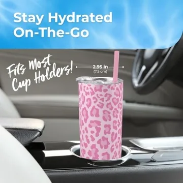 Leopard Print Vacuum Insulated Stainless Steel Skinny Tumbler with Straw - Coffee Mug with Lid, Tea Cup for Travel, Pet Mom, Pet Dad Gifts for Pet Lovers - Insulated Water Bottle - Woman Travel Mug