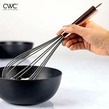 Cook With Color 10 Piece Nylon Cooking Utensil Set with Holder, Kitchen Tools and Gadgets with Rounded Copper Handles - Gray and White