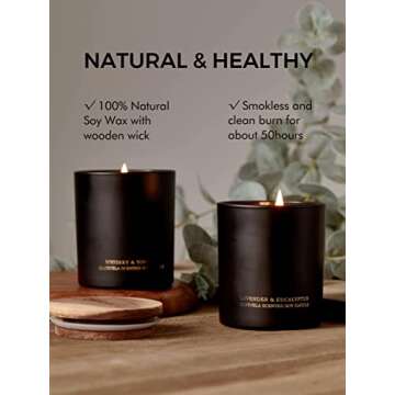 olorvela Candles for Men Wood Wicked Candles for Home Scented Mens Candle Aromatherapy 8oz, 50hr Burn Time, Woods & Leather Candle All Natural Soy Candles
