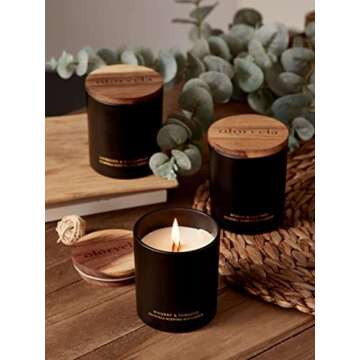 olorvela Candles for Men Wood Wicked Candles for Home Scented Mens Candle Aromatherapy 8oz, 50hr Burn Time, Woods & Leather Candle All Natural Soy Candles