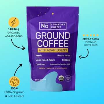 Mushroom Coffee - Organic Dark Roast with Lion's Mane & Reishi - Boosts Focus, Stress Relief & Immun...