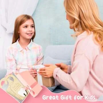 2ooya 2Pcs Wooden Tooth Fairy Door Hanger Set White Tooth Fairy Money Holder with Tooth Bag Cute Tooth Fairy Wooden Door Hanging Sign with Tooth Fairy Pouch Bag Pick up Box Gift for Lost Teeth Kids