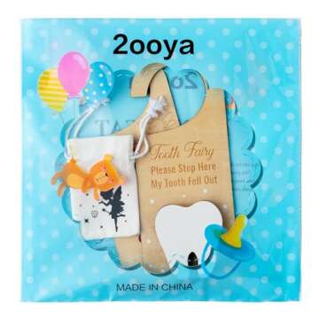 2ooya 2Pcs Wooden Tooth Fairy Door Hanger Set White Tooth Fairy Money Holder with Tooth Bag Cute Tooth Fairy Wooden Door Hanging Sign with Tooth Fairy Pouch Bag Pick up Box Gift for Lost Teeth Kids