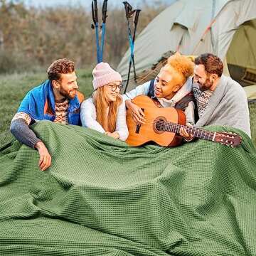 PHF 100% Cotton Waffle Weave Blanket Oversized King Size 120"x 120" - Lightweight Washed Soft Breathable - 10'x 10' Huge Extra Large Big for Couch Bed Sofa - Aesthetic Home Decor Gift - Loden Green