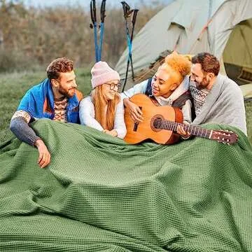 PHF 100% Cotton Waffle Weave Blanket Oversized King Size 120"x 120" - Lightweight Washed Soft Breathable - 10'x 10' Huge Extra Large Big for Couch Bed Sofa - Aesthetic Home Decor Gift - Loden Green