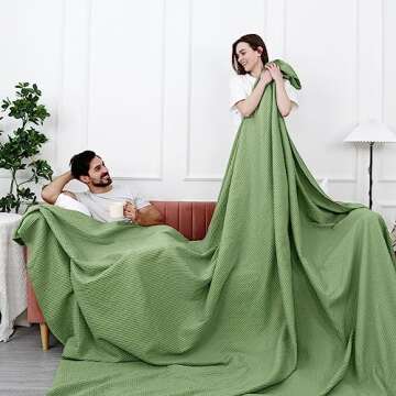 PHF 100% Cotton Waffle Weave Blanket Oversized King Size 120"x 120" - Lightweight Washed Soft Breathable - 10'x 10' Huge Extra Large Big for Couch Bed Sofa - Aesthetic Home Decor Gift - Loden Green