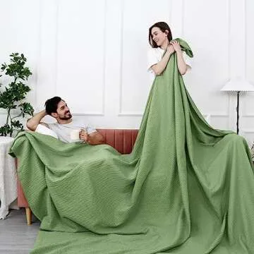 PHF 100% Cotton Waffle Weave Blanket Oversized King Size 120"x 120" - Lightweight Washed Soft Breathable - 10'x 10' Huge Extra Large Big for Couch Bed Sofa - Aesthetic Home Decor Gift - Loden Green