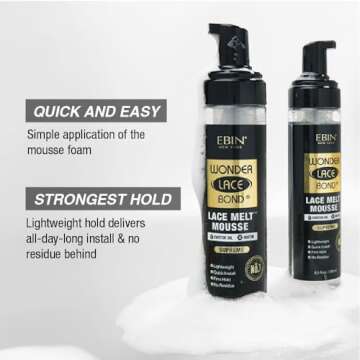 EBIN NEW YORK Wonder Lace Bond Melt Mousse 8.5oz/250ml- Extreme Firm Hold (Supreme) | Biotin + Castor Oil | No Residue, Long Lasting Formula with Protecting Edges, Gives Undetectable and Natural Look