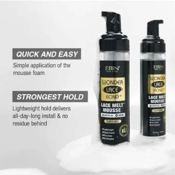 EBIN NEW YORK Wonder Lace Bond Melt Mousse 8.5oz/250ml- Extreme Firm Hold (Supreme) | Biotin + Castor Oil | No Residue, Long Lasting Formula with Protecting Edges, Gives Undetectable and Natural Look