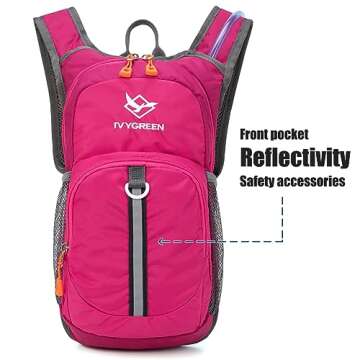 Ivygreen Kids Hydration Backpack, Hiking Backpack for Boys or Girls with 1.5L Water Bladder (Rose Red)