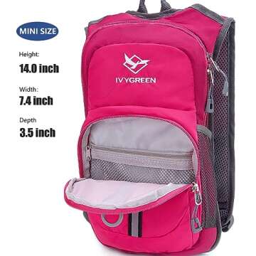 Ivygreen Kids Hydration Backpack, Hiking Backpack for Boys or Girls with 1.5L Water Bladder (Rose Red)