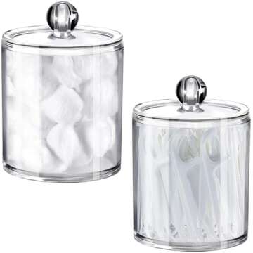 Amolliar Bathroom Vanity Storage Organizer Canister Holder Apothecary Jars Set for Qtips,Cotton Ball...