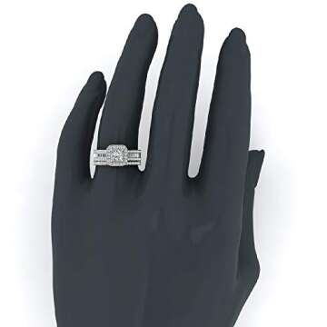Glitz Design 14K Solid White Gold Princess Cushion Halo Diamond Wedding Ring Set (RS 6)