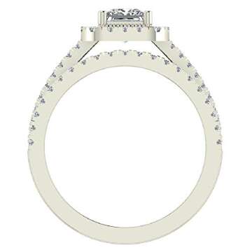 Glitz Design 14K Solid White Gold Princess Cushion Halo Diamond Wedding Ring Set (RS 6)