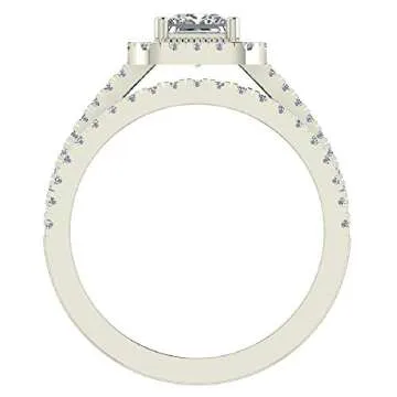 Glitz Design 14K Solid White Gold Princess Cushion Halo Diamond Wedding Ring Set (RS 6)