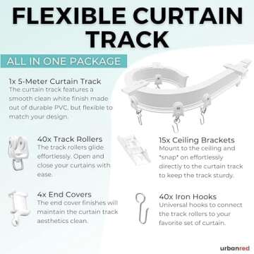 UrbanRed Flexible Bendable Ceiling Curtain Track, 16.4FT (5m), Ceiling Mount for Curtain Rail with T...