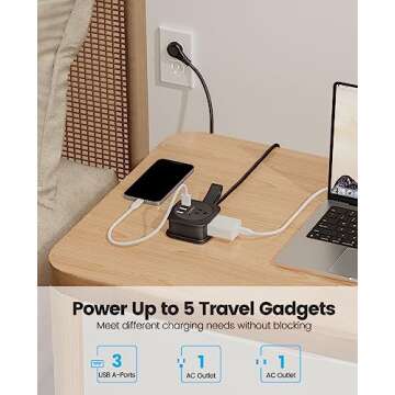 ORICO Travel Essentials,Travel Power Strip with USB Ports,2 Outlets 3 USB Ports 4ft Wrapped Around Short Extension Cord,Non Surge Protector for Hotel,Travel,Cruise Ship Essentials,Dorm Room