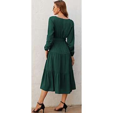 Kormei Womens Wrap V Neck Long Sleeve Casual A Line Tiered Fall Vintage Party Midi Long Maxi Dress M Green