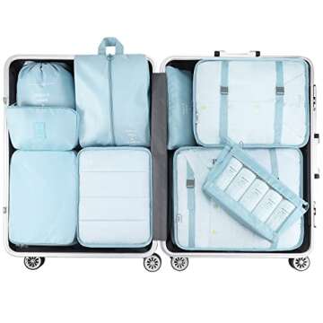 Travel Organizer, Mossio 9 Set Breathable Mesh Packing Pouches Pods for Traveler Sky Blue