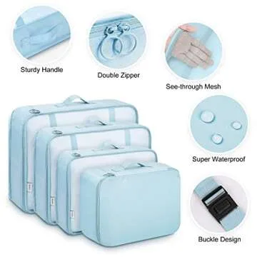 Travel Organizer, Mossio 9 Set Breathable Mesh Packing Pouches Pods for Traveler Sky Blue