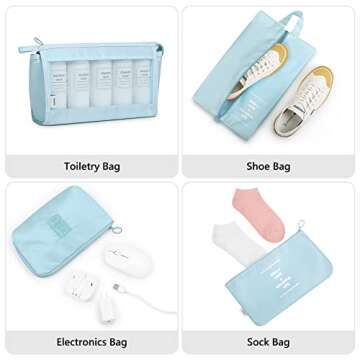 Travel Organizer, Mossio 9 Set Breathable Mesh Packing Pouches Pods for Traveler Sky Blue