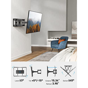 Pipishell Full Motion TV Wall Mount for 26-65", Up to 99lbs, Easy Installation