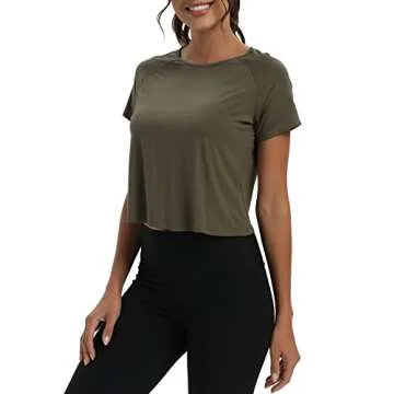 Mippo Women's Short Sleeve Workout Crop Top - Comfortable Activewear