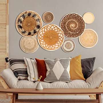 Eersida 9 Pcs Boho Basket Wall Decals Round Modern Peel and Stick Wall Decals Removable Boho Adhesive Nursery Decor for Bedroom Living Room Office, Just Stickers(Classic)