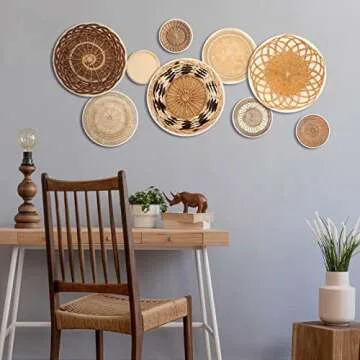 Eersida 9 Pcs Boho Basket Wall Decals Round Modern Peel and Stick Wall Decals Removable Boho Adhesive Nursery Decor for Bedroom Living Room Office, Just Stickers(Classic)