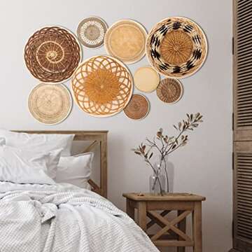 Eersida 9 Pcs Boho Basket Wall Decals Round Modern Peel and Stick Wall Decals Removable Boho Adhesive Nursery Decor for Bedroom Living Room Office, Just Stickers(Classic)