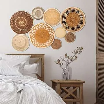 Eersida 9 Pcs Boho Basket Wall Decals Round Modern Peel and Stick Wall Decals Removable Boho Adhesive Nursery Decor for Bedroom Living Room Office, Just Stickers(Classic)