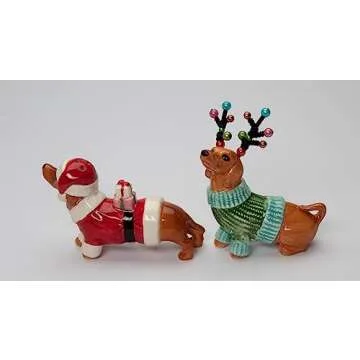 Cosmos Gifts 57013 Christmas Dachshund Dogs Salt and Pepper Shaker, Multicolor, 3 3/8" x 1 5/8" x 3 7/8"H
