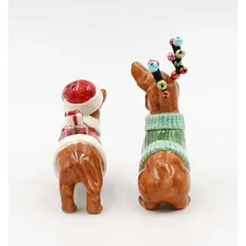 Cosmos Gifts 57013 Christmas Dachshund Dogs Salt and Pepper Shaker, Multicolor, 3 3/8" x 1 5/8" x 3 7/8"H