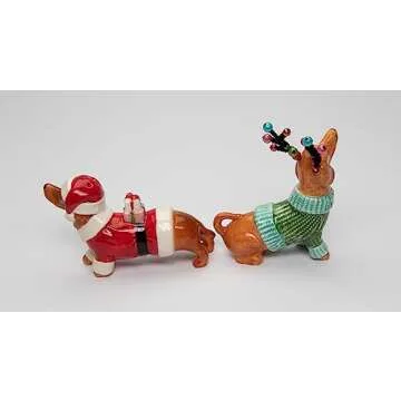 Cosmos Gifts 57013 Christmas Dachshund Dogs Salt and Pepper Shaker, Multicolor, 3 3/8" x 1 5/8" x 3 7/8"H