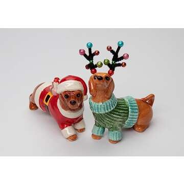 Cosmos Gifts 57013 Christmas Dachshund Dogs Salt and Pepper Shaker, Multicolor, 3 3/8" x 1 5/8" x 3 7/8"H